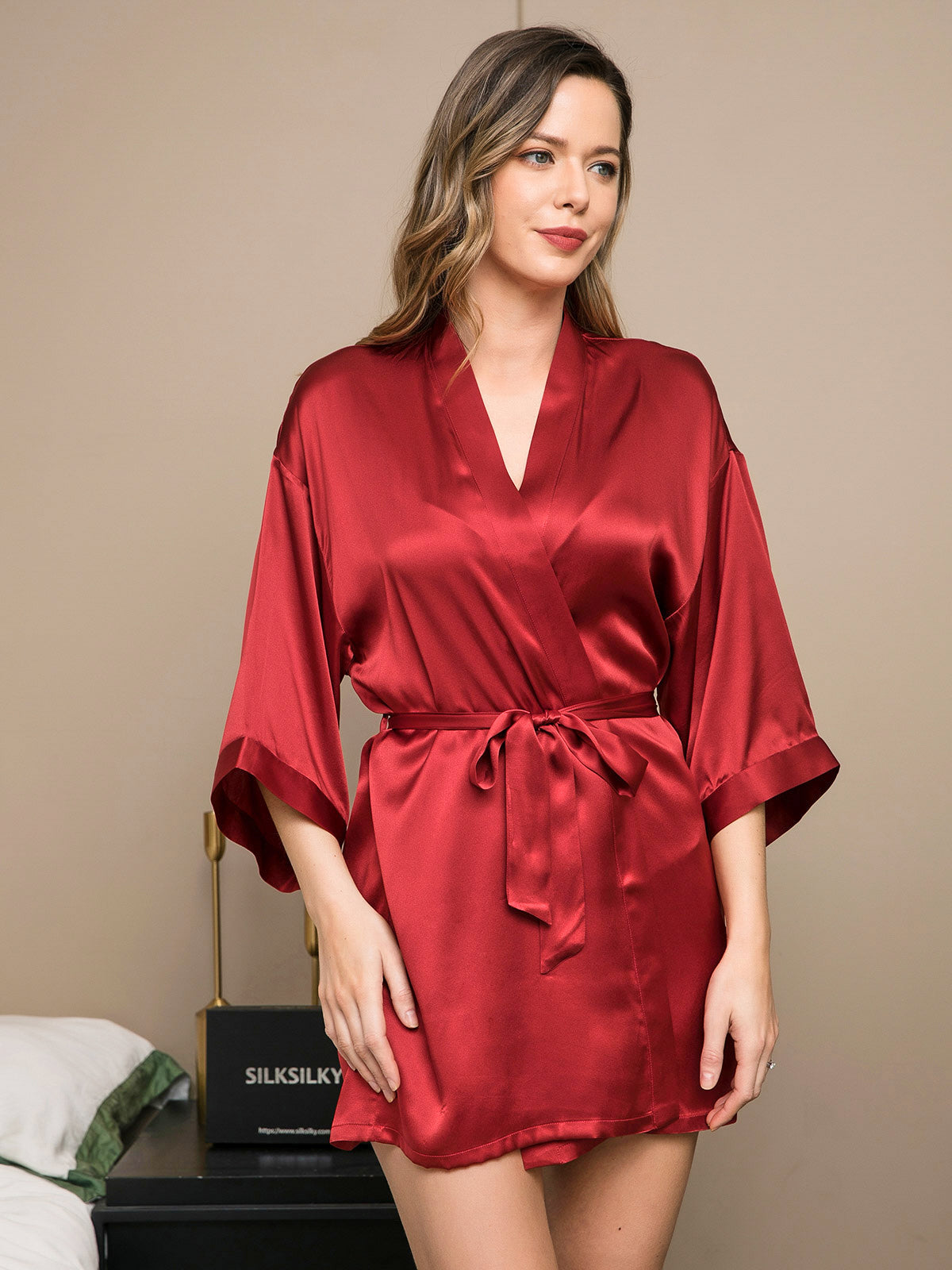 [Vin] SilkSilky-NO Pure Silk Half Sleeve Womens Robe 004