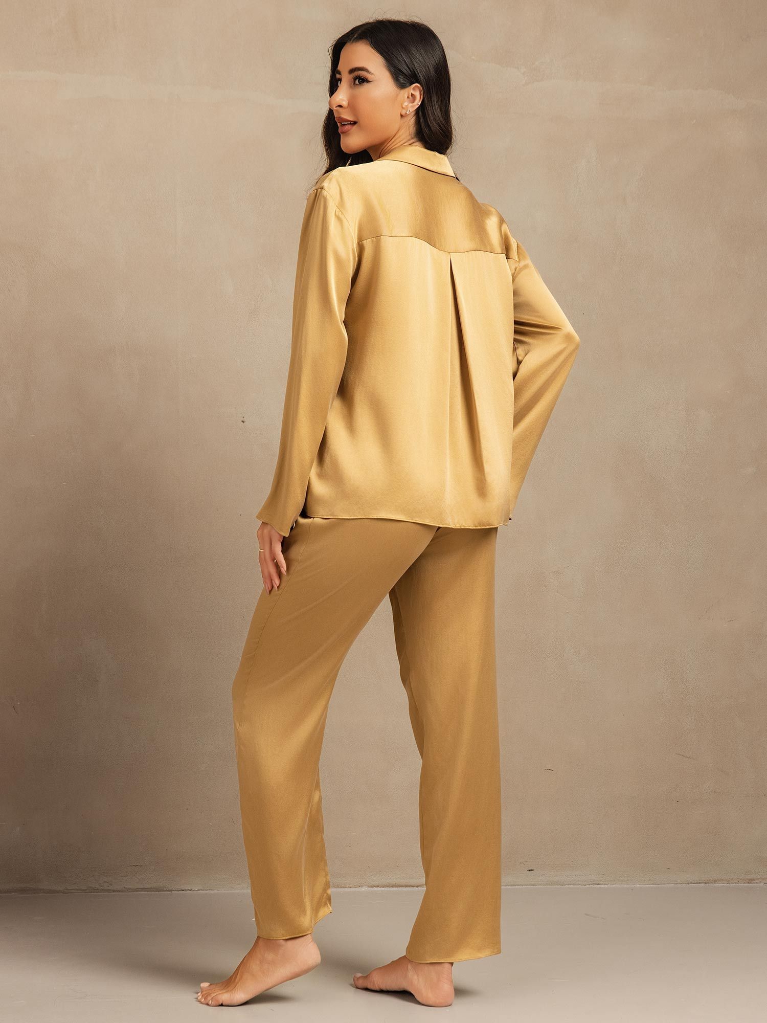 [Tan] SilkSilky-NO 19Momme Silke Womens Pajamas 002