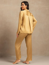 [Tan] SilkSilky-NO 19Momme Langermet Notchkrage Pyjamas for Kvinner 002