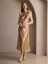 [Champagne] SilkSilky-NO Sleeveless Halterneck Kjole 001
