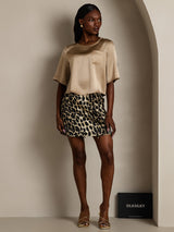 [Champagne] SilkSilky-NO Halv erme Dyp Rund Halsutringning T-skjorte for Kvinner 006