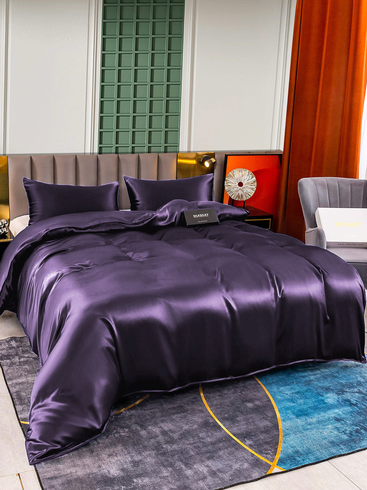 [Mørklilla] SilkSilky-NO 25Momme Bedding Set 004
