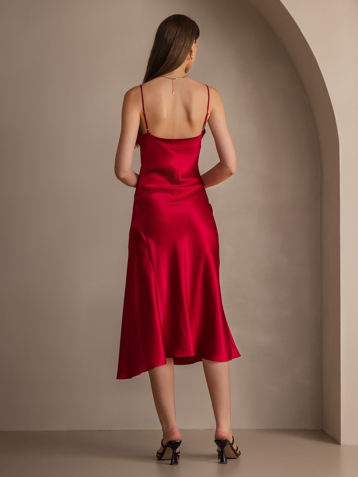 [Vin] SilkSilky-NO 19Momme Cowl Neck Kjole 002