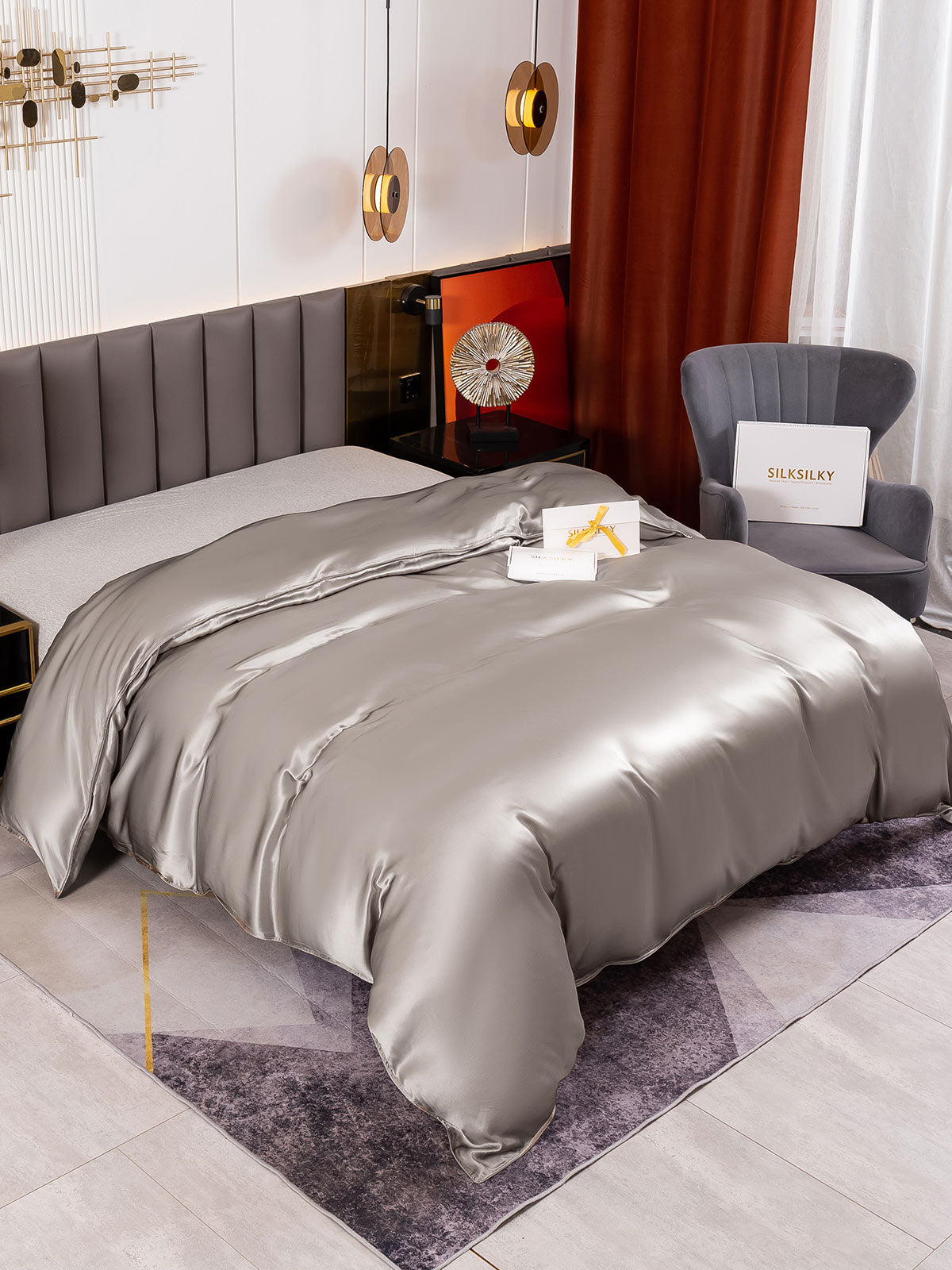 [Grå] SilkSilky-NO 19Momme Duvet Cover 004