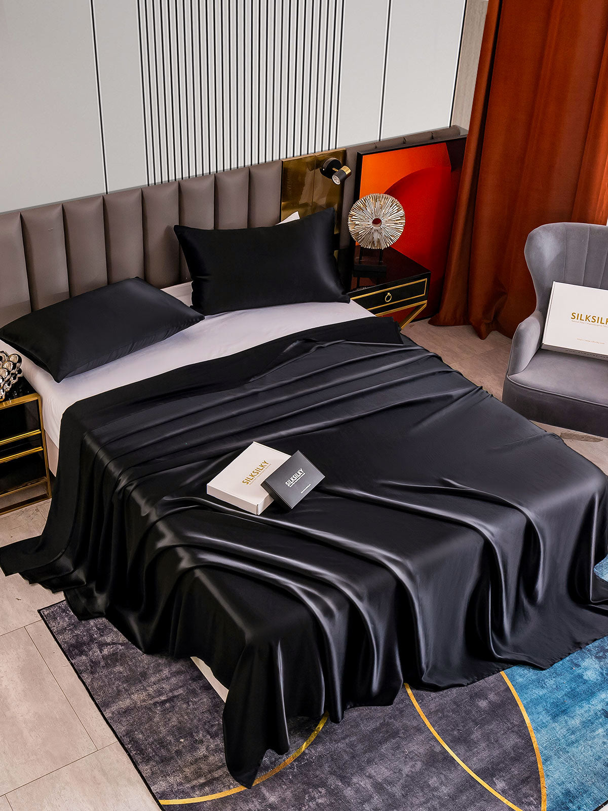 [Svart] SilkSilky-NO 22Momme Bedding Set 002