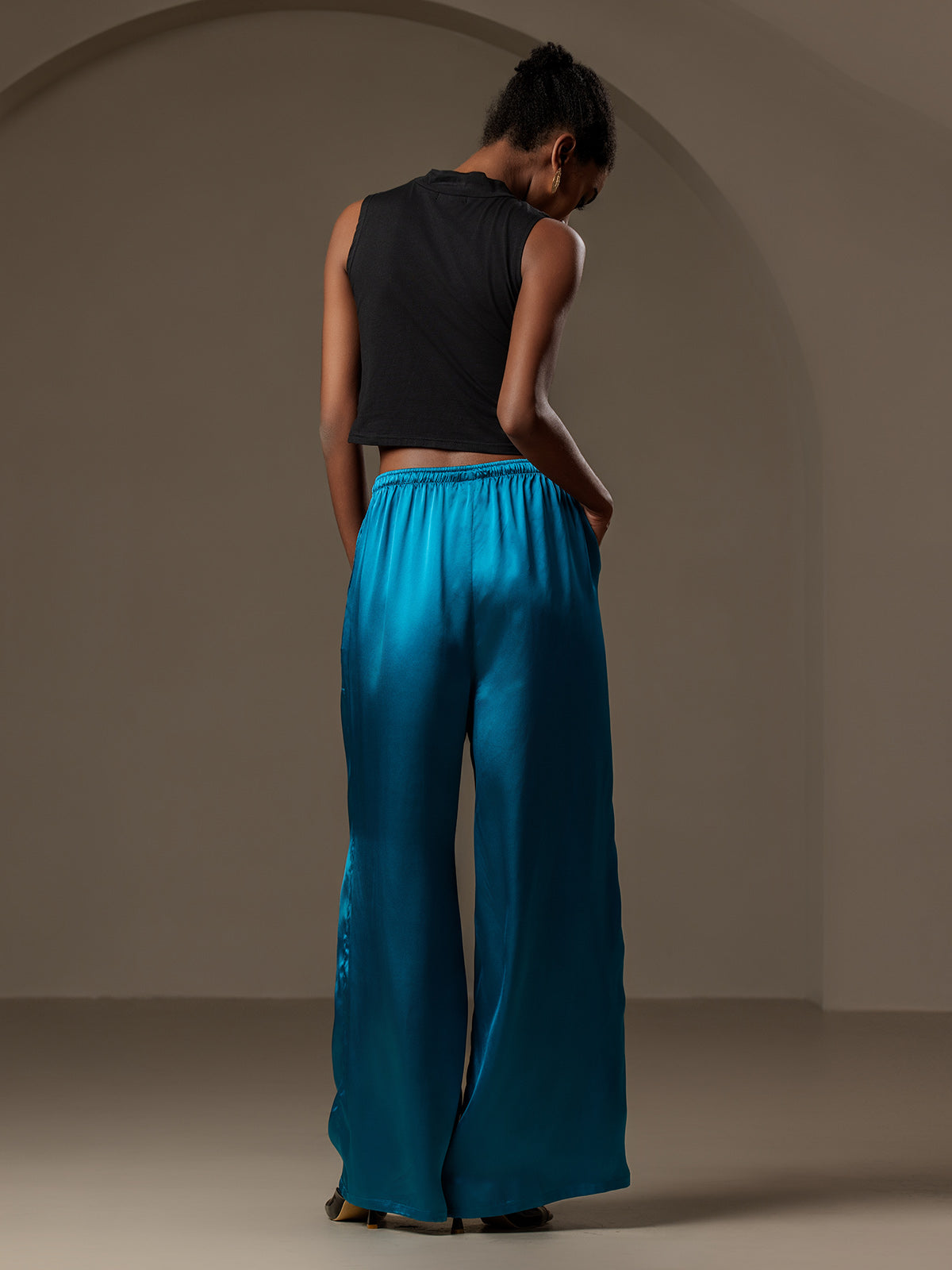 SilkSilky US Pure Silk Womens Pants Teal 002