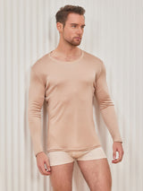 [Beige] SilkSilky-NO Long Sleeve Round Neck T-skjorte for Menn 004