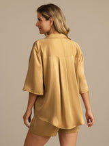 [Tan] SilkSilky-NO 19Momme Halv erme Notchkrage Pyjamas for Kvinner 002