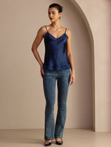 [Mørke blå] SilkSilky-NO V Neck Camisole Topp 006