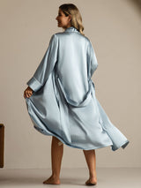 [Gråblå] SilkSilky-NO Long Sleeve Morgenkåpe for Kvinner 002
