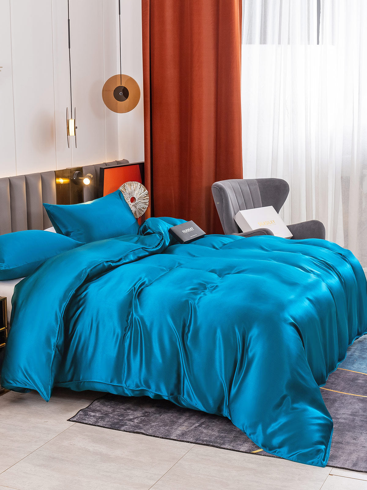 [Blågrønn] SilkSilky-NO 19Momme Bedding Set 003