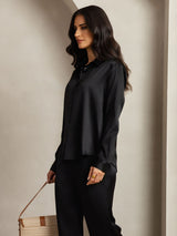 [Svart] SilkSilky-NO 19Momme Silke Womens Outfit Sets 006,