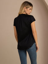 [Svart] SilkSilky-NO Short Sleeve Blouse 002