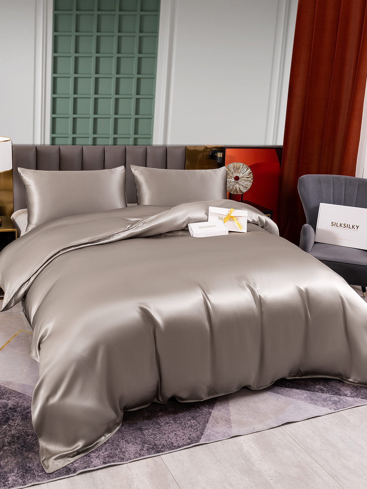 [Grå] SilkSilky-NO 25Momme Bedding Set 003