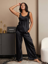 [Svart] SilkSilky-NO Ermeløs Firkantet Hals Camisole sett 001