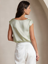 [Lysegrønn] SilkSilky-NO Cap Sleeve Cowl Neck T-skjorte for Kvinner 002