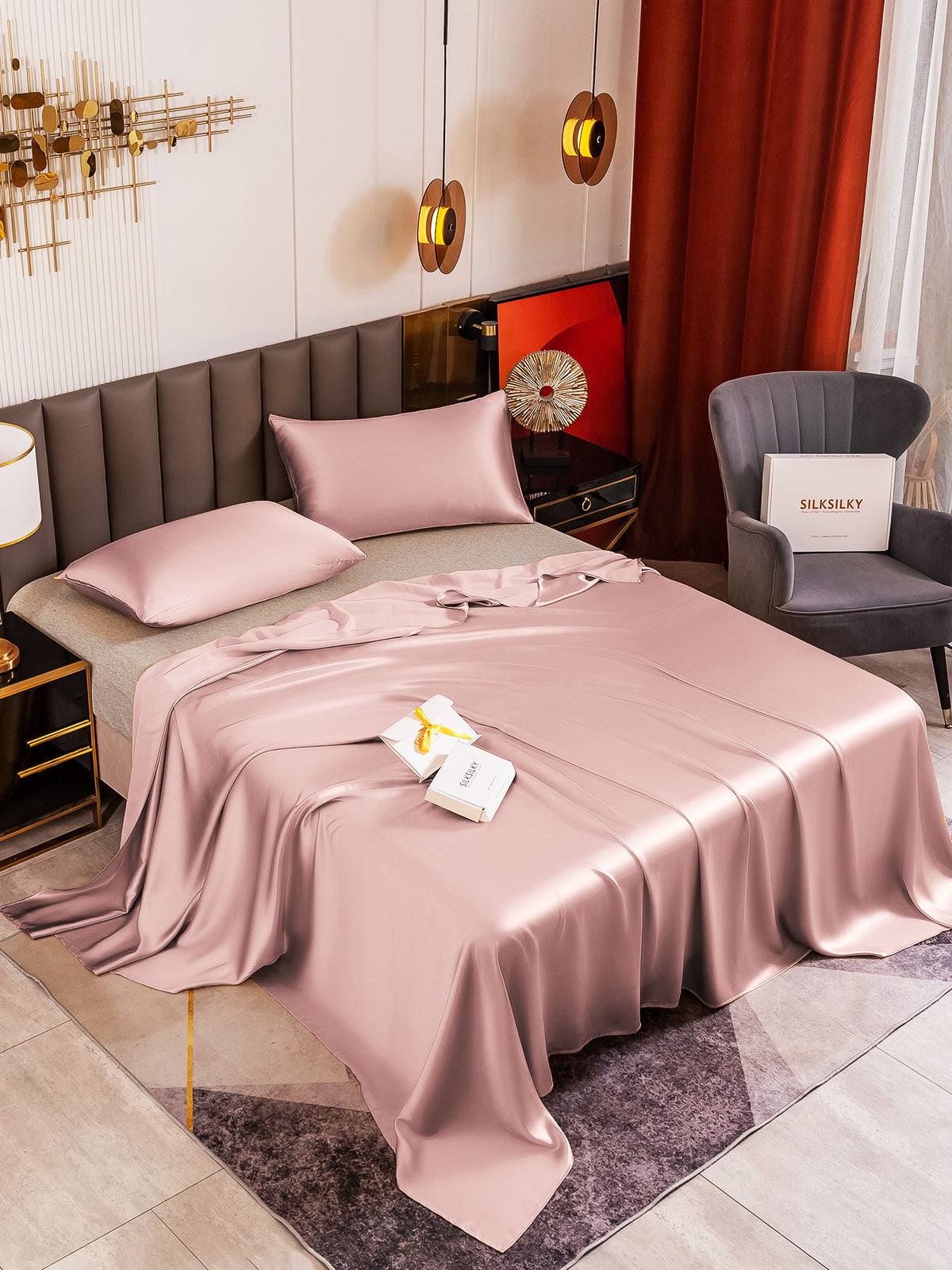 [Blek Mauve] SilkSilky-NO 19Momme Bedding Set 001