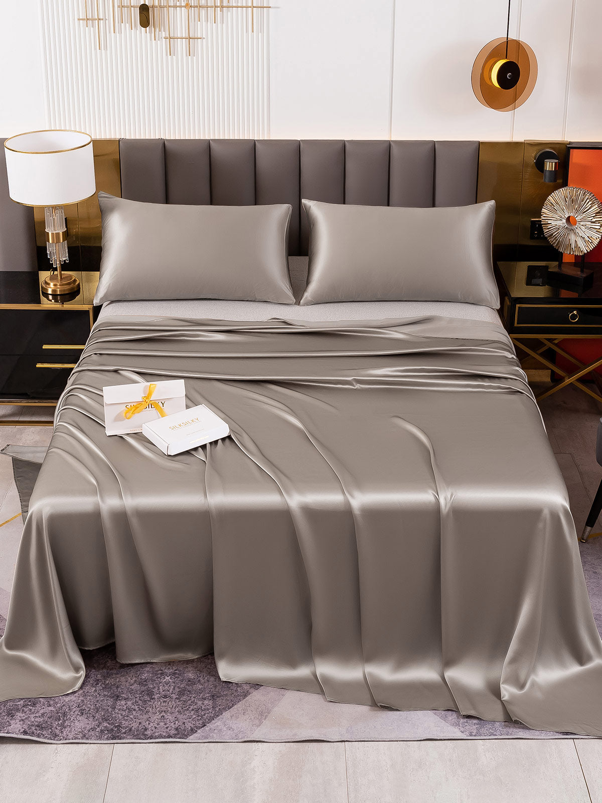 [Grå] SilkSilky-NO 19Momme Bedding Set 002