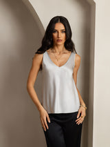 [Sølv] SilkSilky-NO Sleeveless V Neck Camisole Topp 003