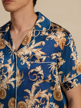 [Navy Drage] SilkSilky-NO Short Sleeve Lapel Collar Pyjamas for menn 004