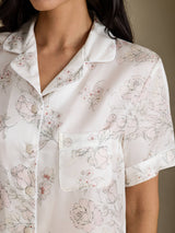 [Kremblomster] SilkSilky-NO Short Sleeve Notch Collar Pyjamas for Kvinner 004