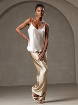 [Beige] SilkSilky-NO Spaghetti Strap V Neck Camisole Topp 003