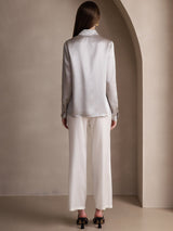 [Lysegrå] SilkSilky-NO Long Sleeve Lapel Collar Skjorte for Kvinner 002