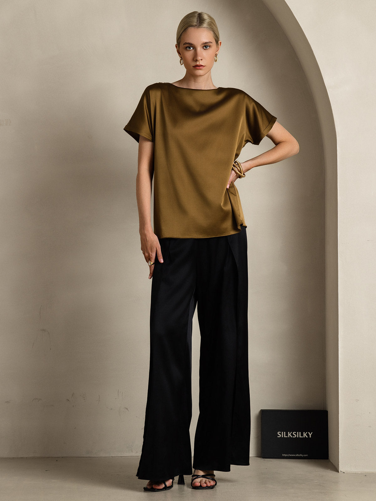 [Brun] SilkSilky-NO 19Momme Silke Womens T-Shirt 001