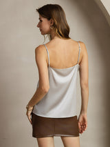 [Sølv] SilkSilky-NO 19Momme Spaghetti Stropp Dyp Rund Halsutringning Camisole Topp 002