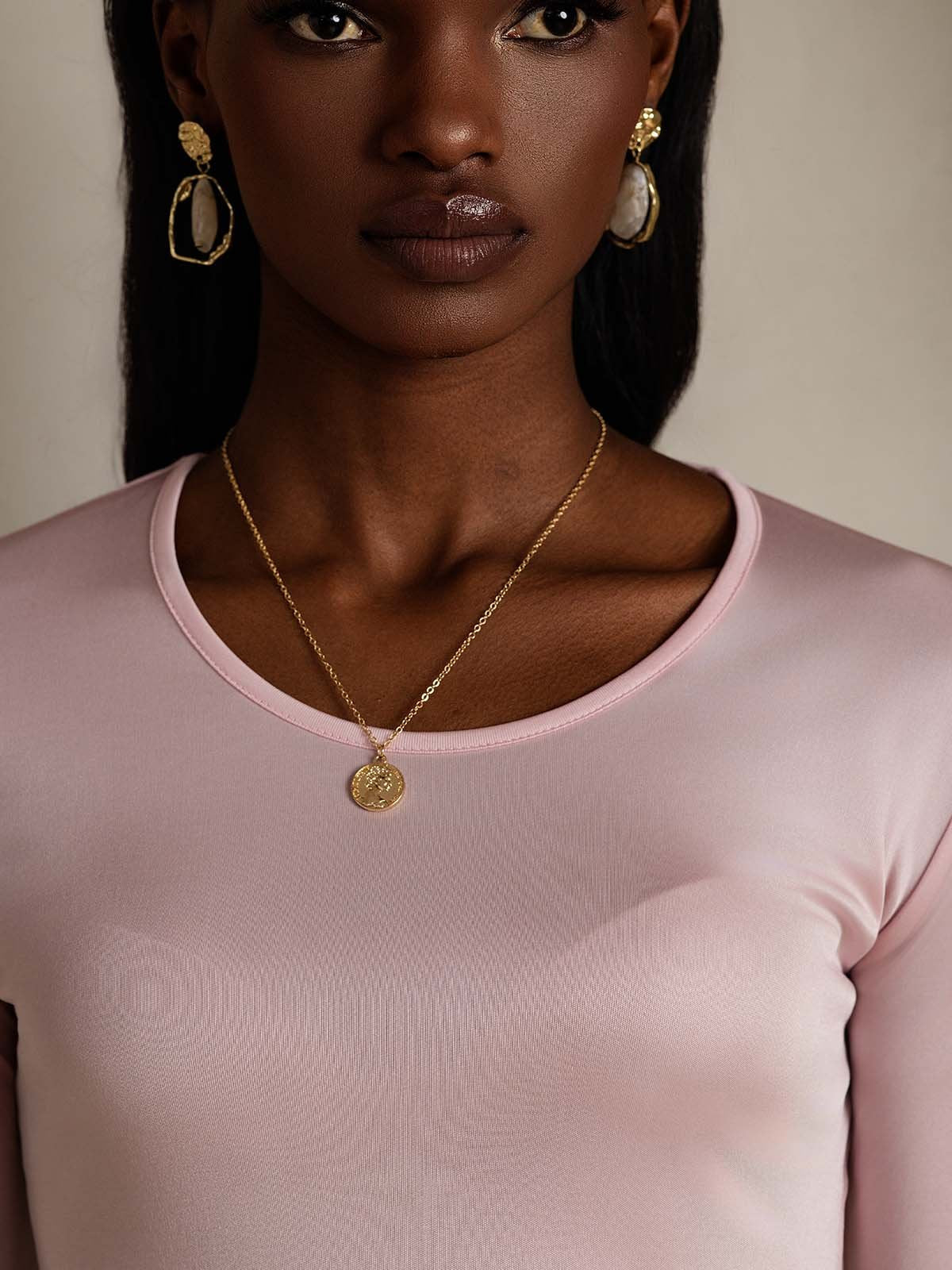[Korallrosa] SilkSilky-NO Silke Long Sleeve Round Neck T-skjorte for Kvinner 004