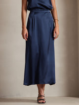 [Mørke blå] SilkSilky-NO 19Momme Skjørt 003
