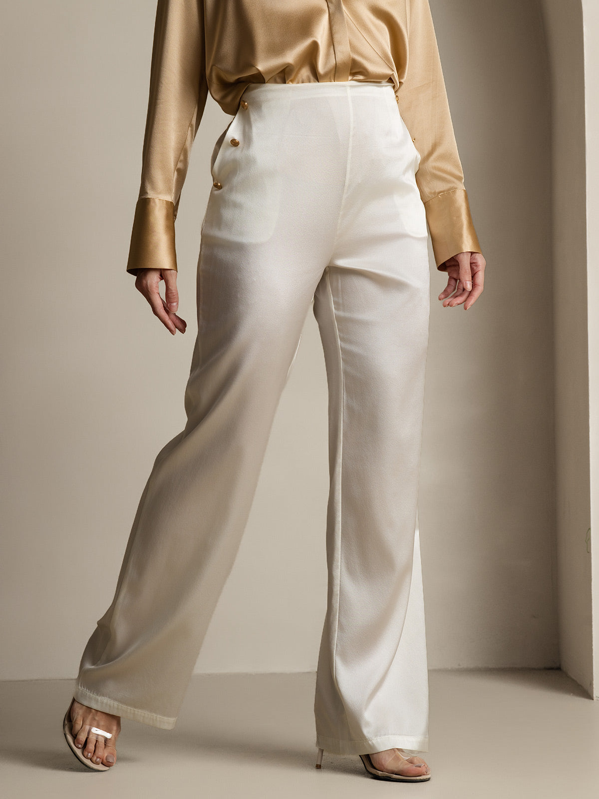 [Hvit] SilkSilky-NO 19Momme Silke Womens Pants 004