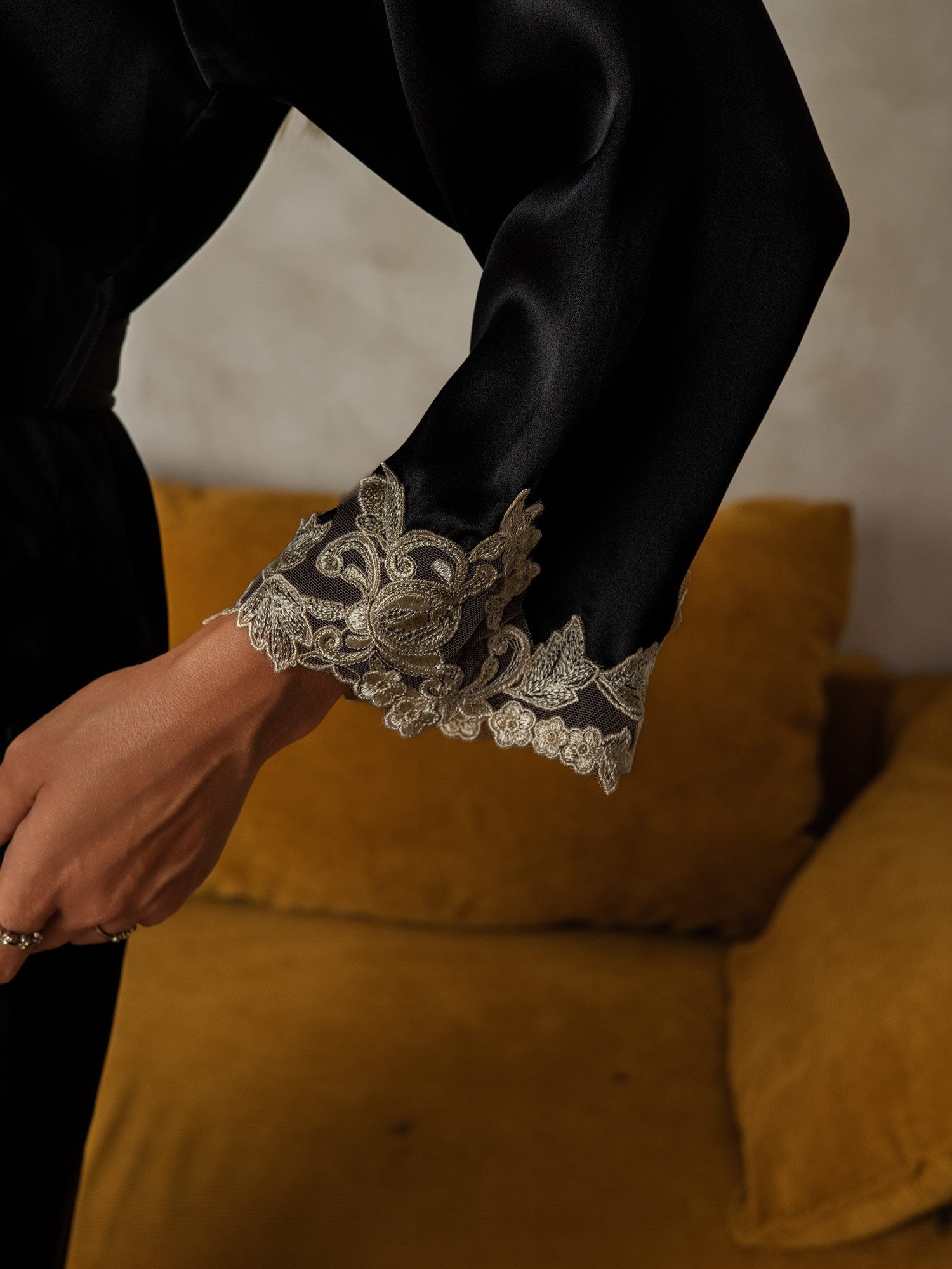 [Svart] SilkSilky-NO Silke Wrap Morgenkåpe for Kvinner 003