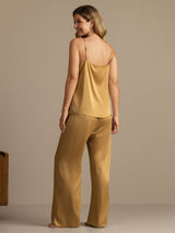 [Tan] SilkSilky-NO 19Momme Spaghetti Stropp Dyp Rund Halsutringning Camisole sett 002