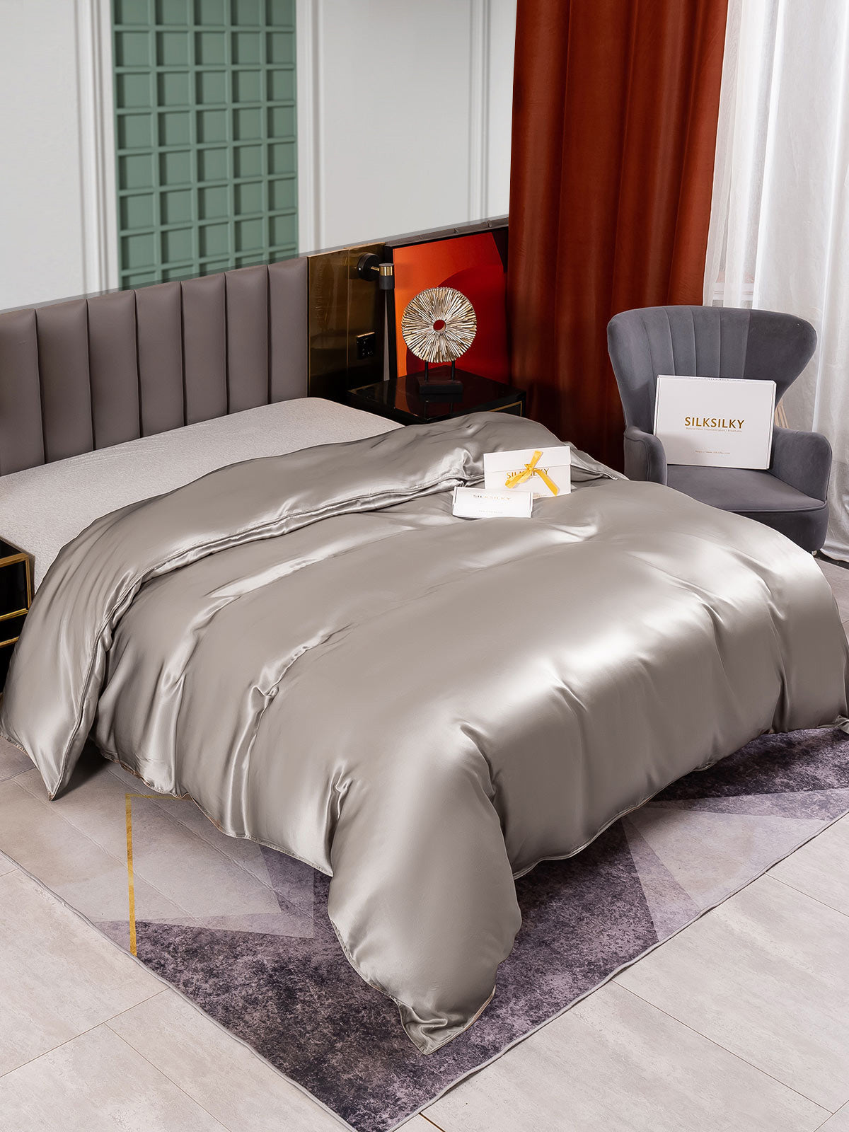 [Grå] SilkSilky-NO 25Momme Duvet Cover 002