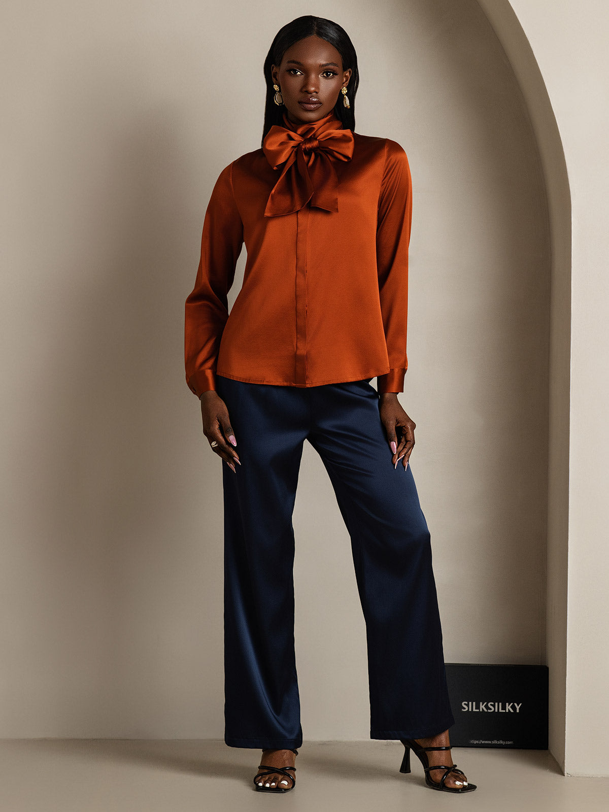 [Mørke blå] SilkSilky-NO 19Momme Silke Womens Shirt 001,