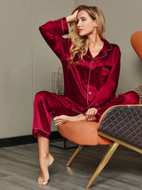 [Vin] SilkSilky-NO Long Sleeve Lapel Collar Pyjamas for Kvinner 001