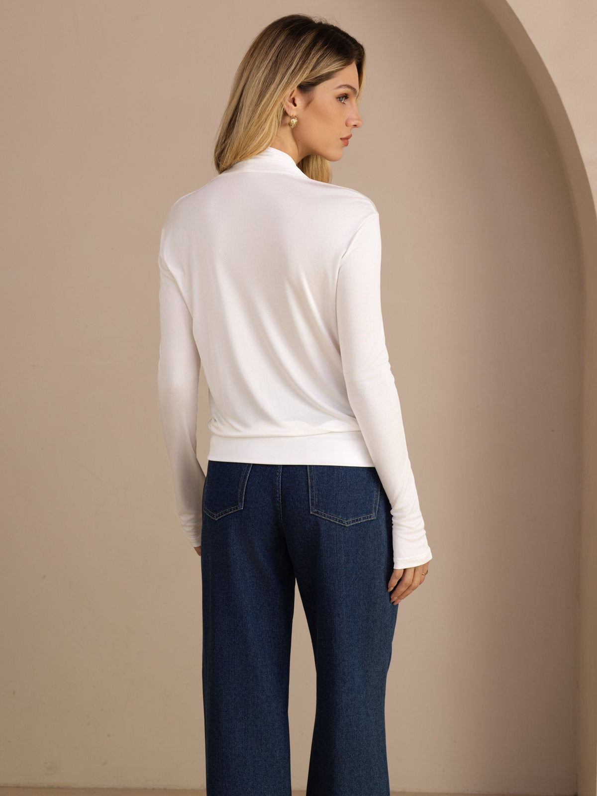 [Hvit] SilkSilky-NO Long Sleeve Wrap Damebluser 002