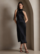 [Svart] SilkSilky-NO Sleeveless Halterneck Kjole 006