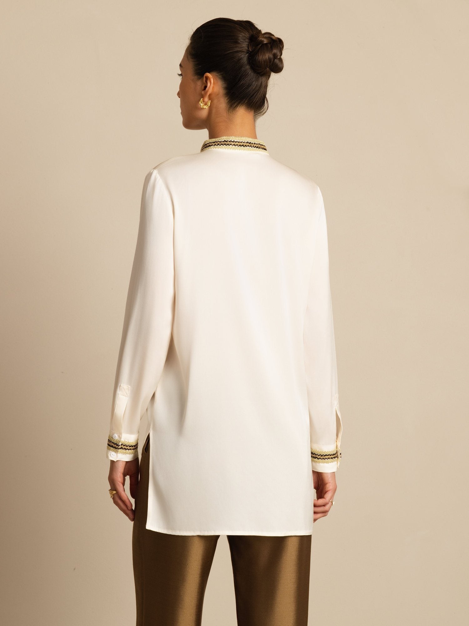 [Havperle] SilkSilky-NO 19Momme Silke Langermet Ståkrave Bluse 002