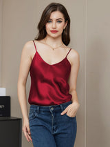 [Mørkerød] SilkSilky-NO Spaghetti Strap V Neck Camisole Topp 004
