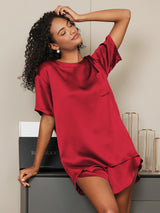 [Vin] SilkSilky-NO Short Sleeve Round Neck Pyjamas for Kvinner 004