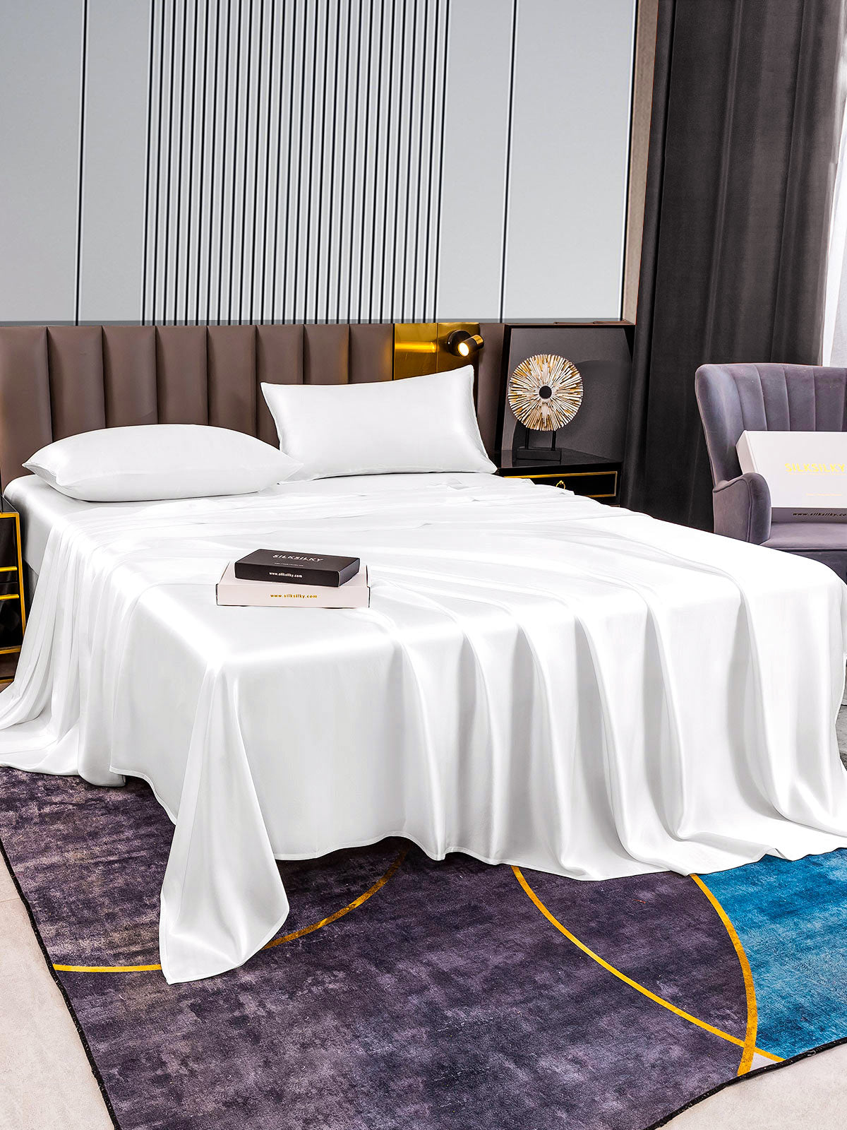 [Hvit] SilkSilky-NO 22Momme Bedding Set 005