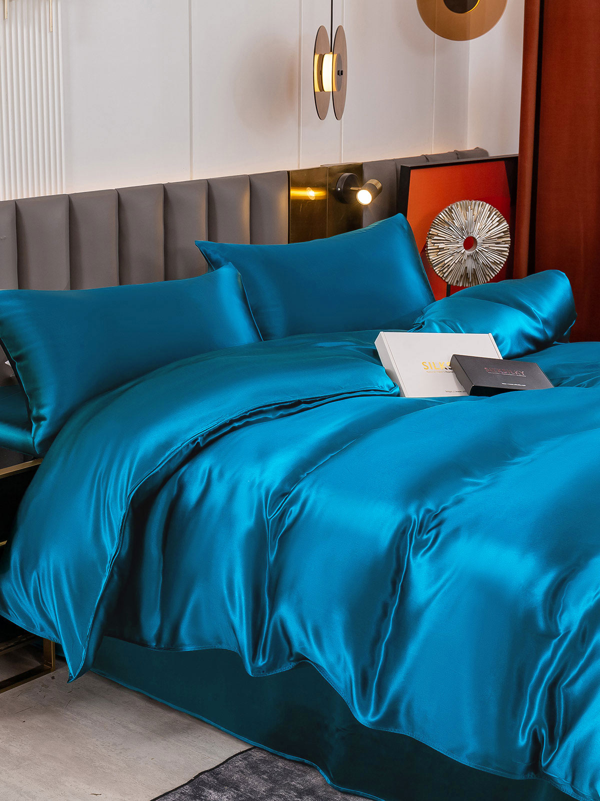 [Blågrønn] SilkSilky-NO 19Momme Bedding Set 004