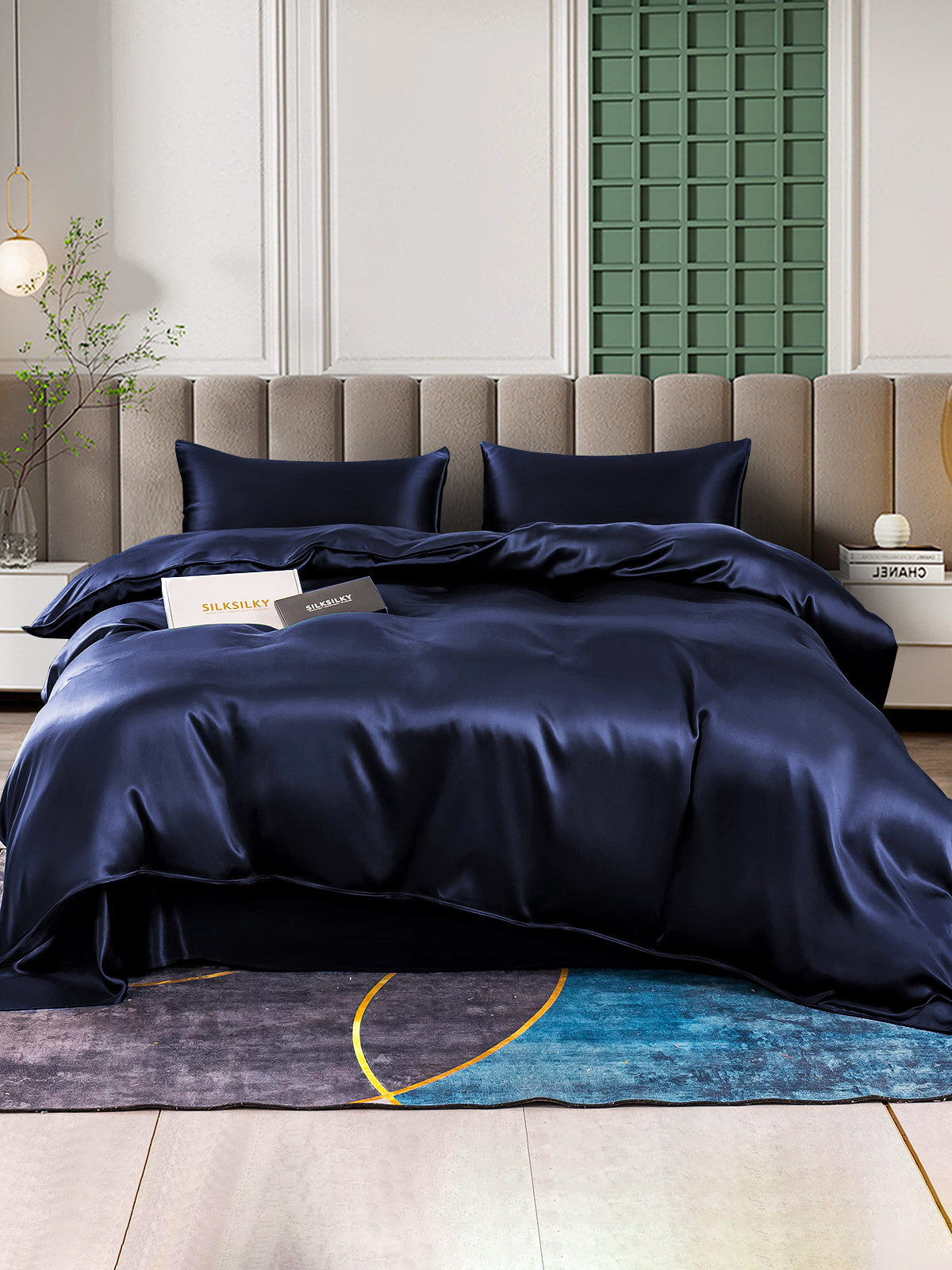 [Mørke blå] SilkSilky-NO 25Momme Bedding Set 001