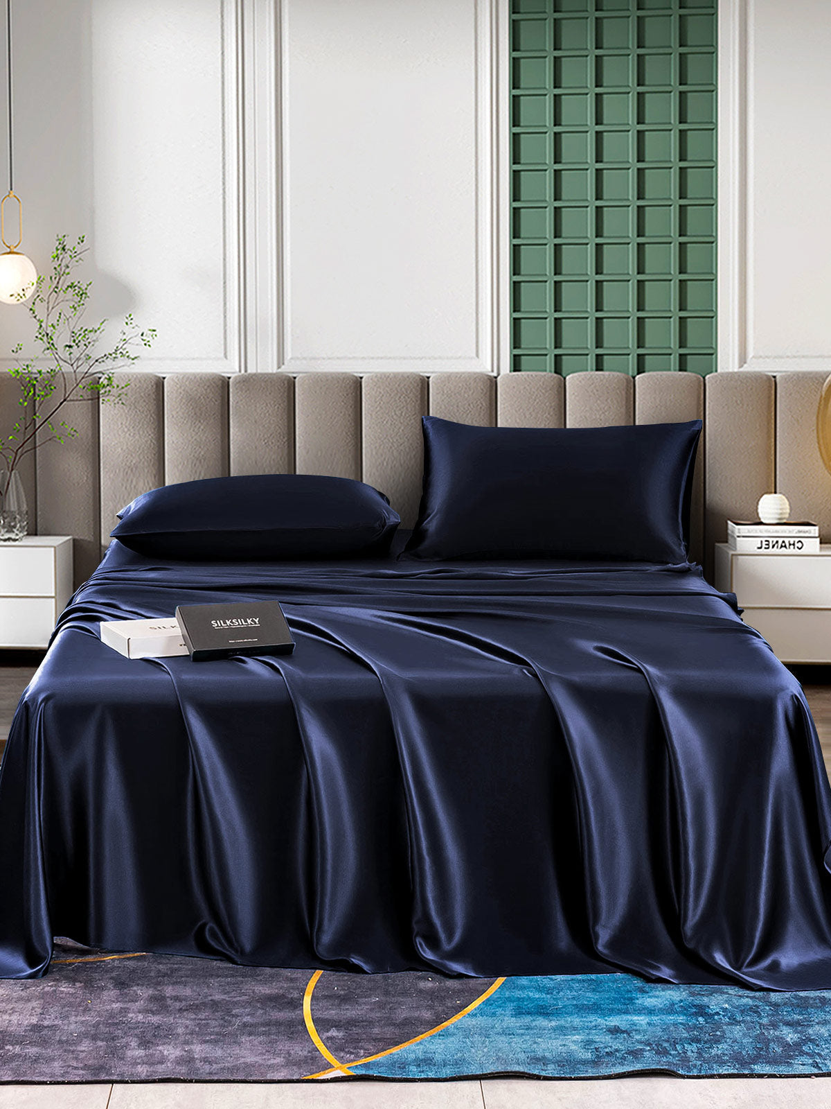 [Mørke blå] SilkSilky-NO 25Momme Bedding Set 001