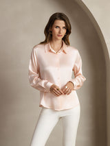 [Lyserosa] SilkSilky-NO Long Sleeve Lapel Collar Skjorte for Kvinner 005