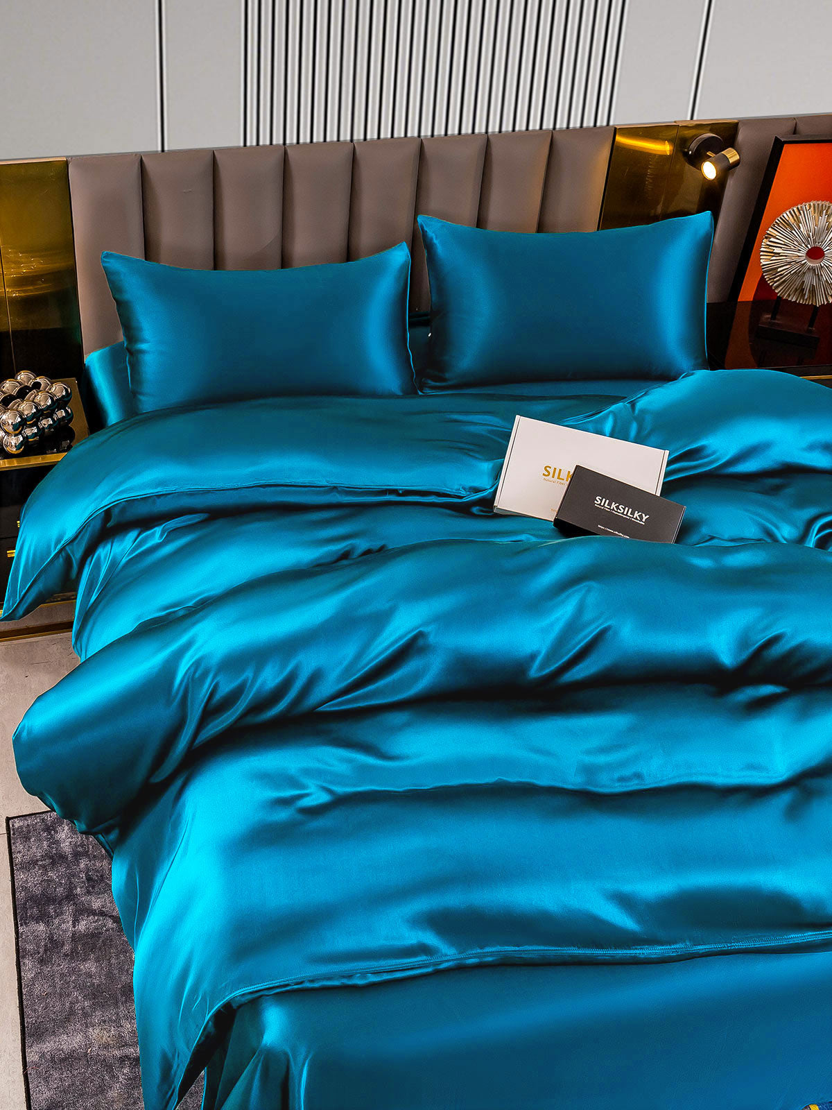 [Blågrønn] SilkSilky-NO 22Momme Bedding Set 003