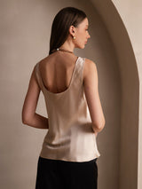 [Champagne] SilkSilky-NO 19Momme Ermeløs Dyp Rund Halsutringning Camisole Topp 002