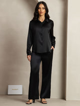 [Svart] SilkSilky-NO 19Momme Silke Womens Outfit Sets 001,